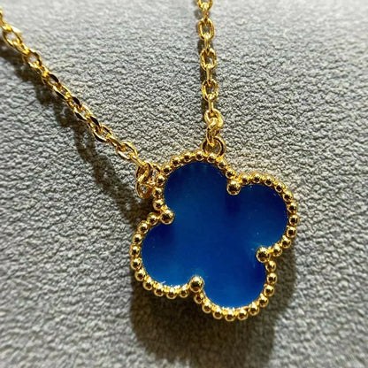 [Resenly Jewelry]CLOVER 15MM BLUE AGATE NECKLACE