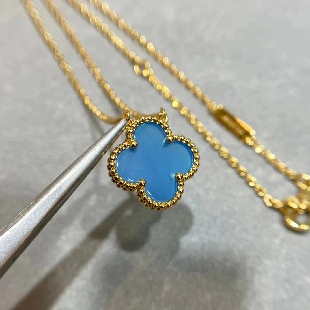 [Resenly Jewelry]CLOVER 15MM BLUE AGATE NECKLACE