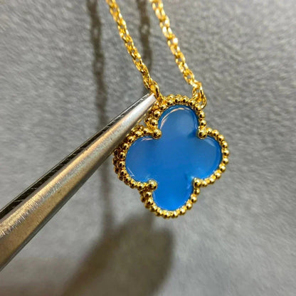 [Resenly Jewelry]CLOVER 15MM BLUE AGATE NECKLACE