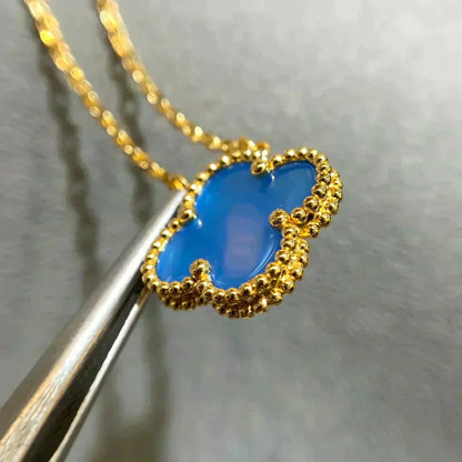 [Resenly Jewelry]CLOVER 15MM BLUE AGATE NECKLACE