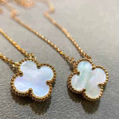 [Resenly Jewelry] クローバー 15mm ホワイトマザーオブパール ゴールドネックレス
