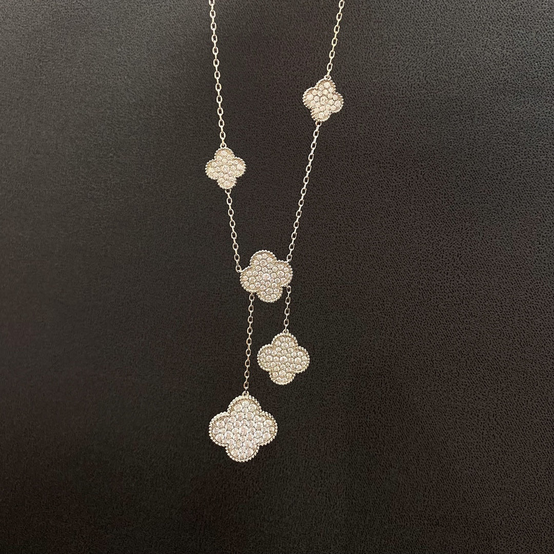 [Resenly Jewelry]CLOVER 5 MOTIFS SILVER DIAMONDS NECKLACE