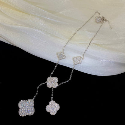 [Resenly Jewelry]CLOVER 5 MOTIFS SILVER DIAMONDS NECKLACE