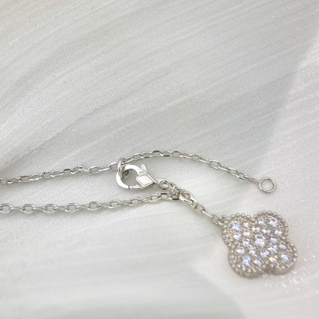 [Resenly Jewelry]CLOVER 5 MOTIFS SILVER DIAMONDS NECKLACE