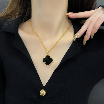 [Resenly Jewelry]CLOVER 25MM NECKLACE GOLD ONYX