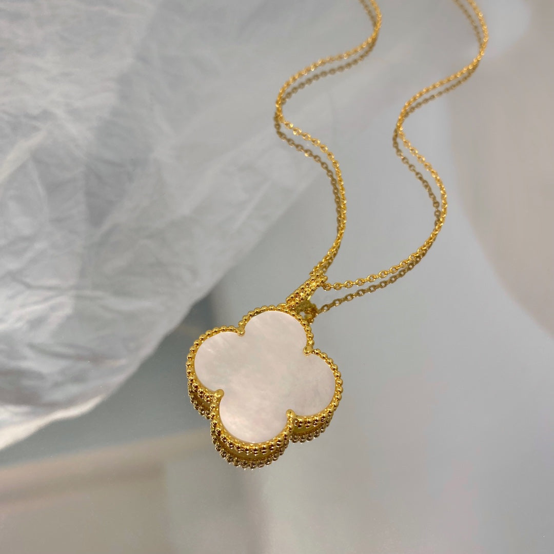 [Resenly Jewelry] クローバー 25MM マザーオブパール ラージペンダントネックレス