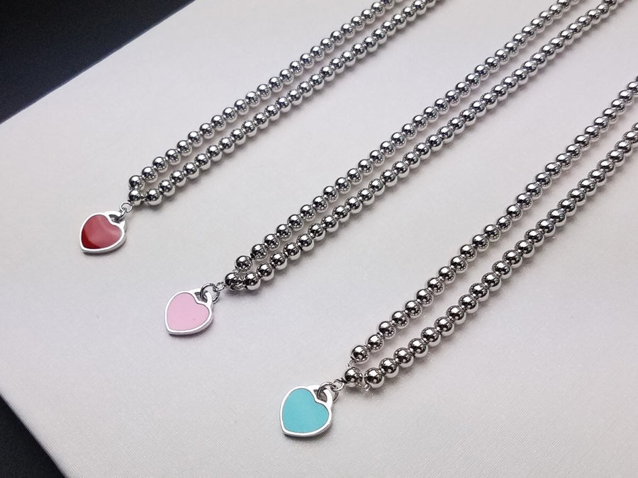 [Resenly Jewelry]ハートペンダント シルバーボールチェーンネックレス
