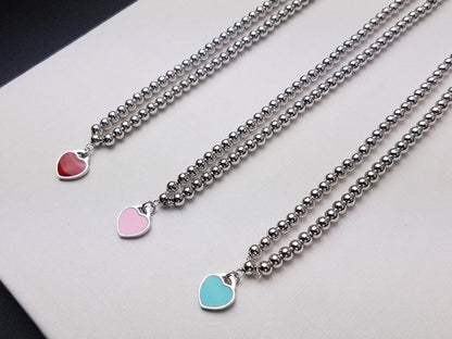 [Resenly Jewelry]ハートペンダント シルバーボールチェーンネックレス