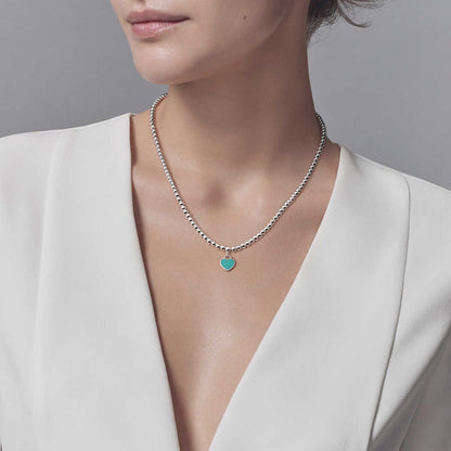 [Resenly Jewelry]ハートペンダント シルバーボールチェーンネックレス