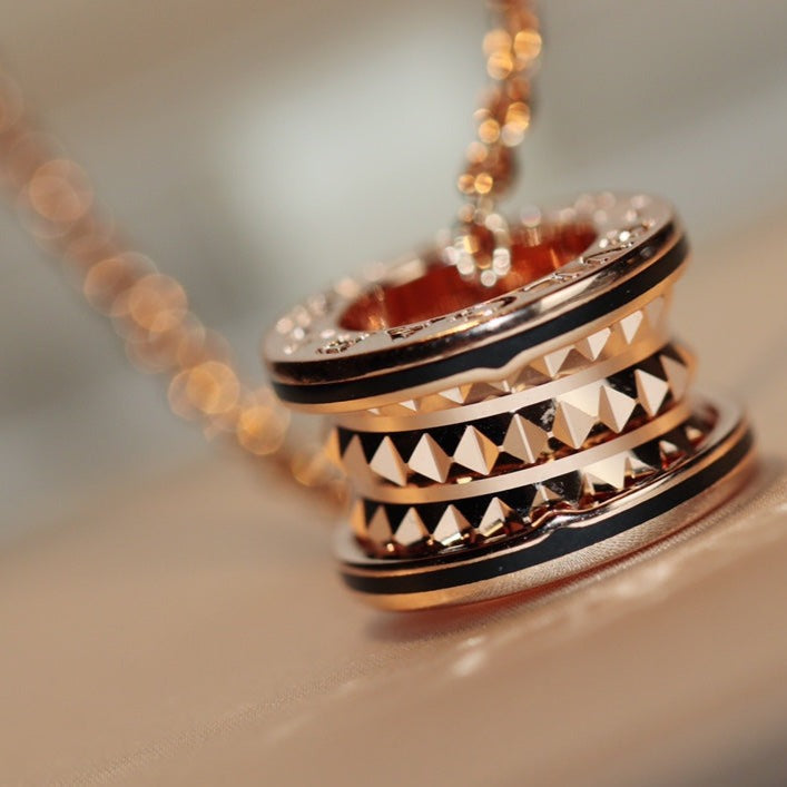 [Resenly Jewelry]ZERO 1 ROCK PEDANT PINK GOLD BLACK NECKLACE