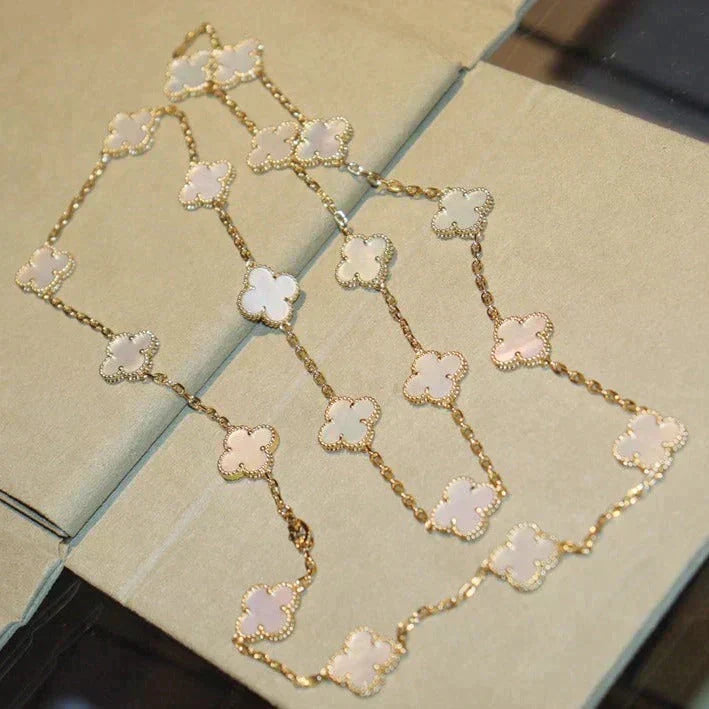 [Resenly Jewelry]CLOVER 20 MOTIFS WHITE MOP NECKLACE