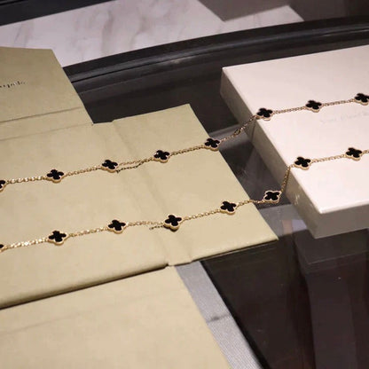 [Resenly Jewelry]CLOVER 20 MOTIFS ONYX NECKLACE