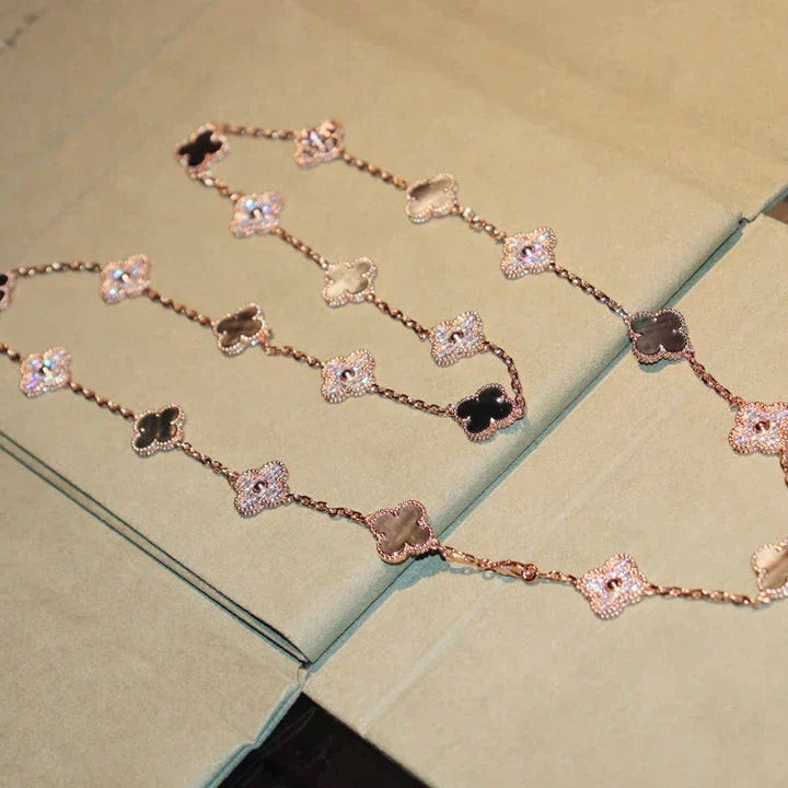 [Resenly Jewelry]CLOVER 20 MOTIFS DARK MOP DIAMOND  NECKLACE