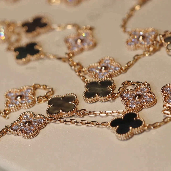 [Resenly Jewelry]CLOVER 20 MOTIFS DARK MOP DIAMOND  NECKLACE