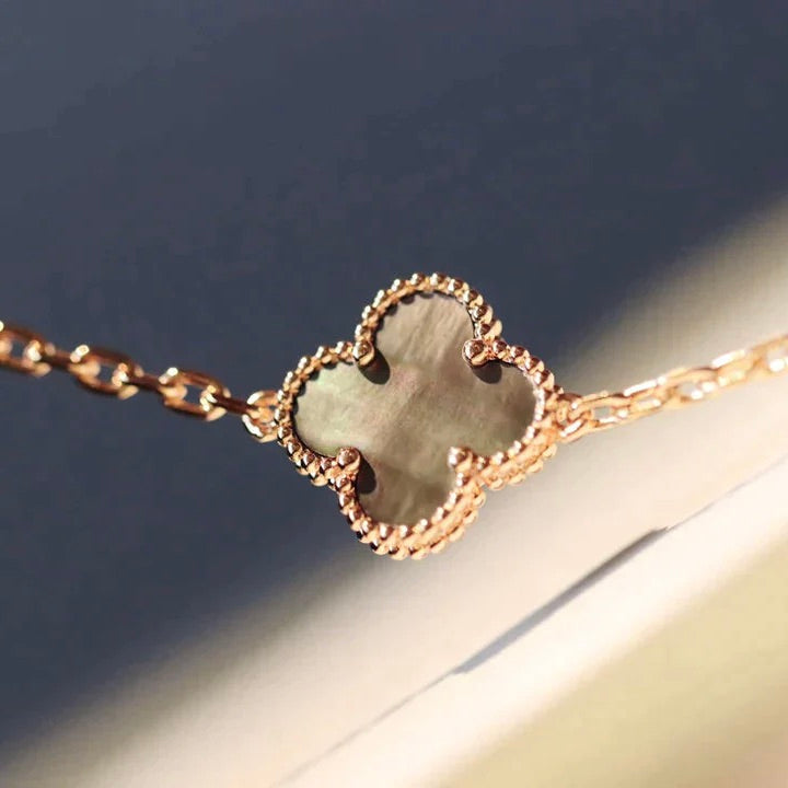 [Resenly Jewelry]CLOVER 20 MOTIFS DARK MOP DIAMOND  NECKLACE