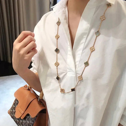 [Resenly Jewelry]CLOVER 20 MOTIFS DARK MOP DIAMOND  NECKLACE