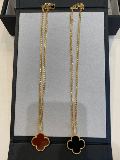 [Resenly Jewelry]CLOVER 25MM NECKLACE GOLD CARNELIAN