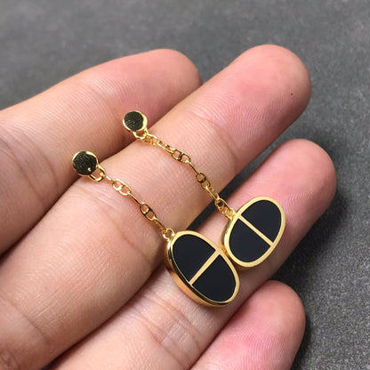 [Resenly Jewelry]CHAINE VERSO BLACK CERAMIC SILVER EARRINGS