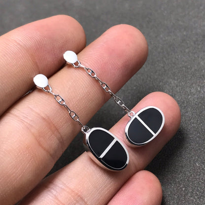 [Resenly Jewelry]CHAINE VERSO BLACK CERAMIC SILVER EARRINGS