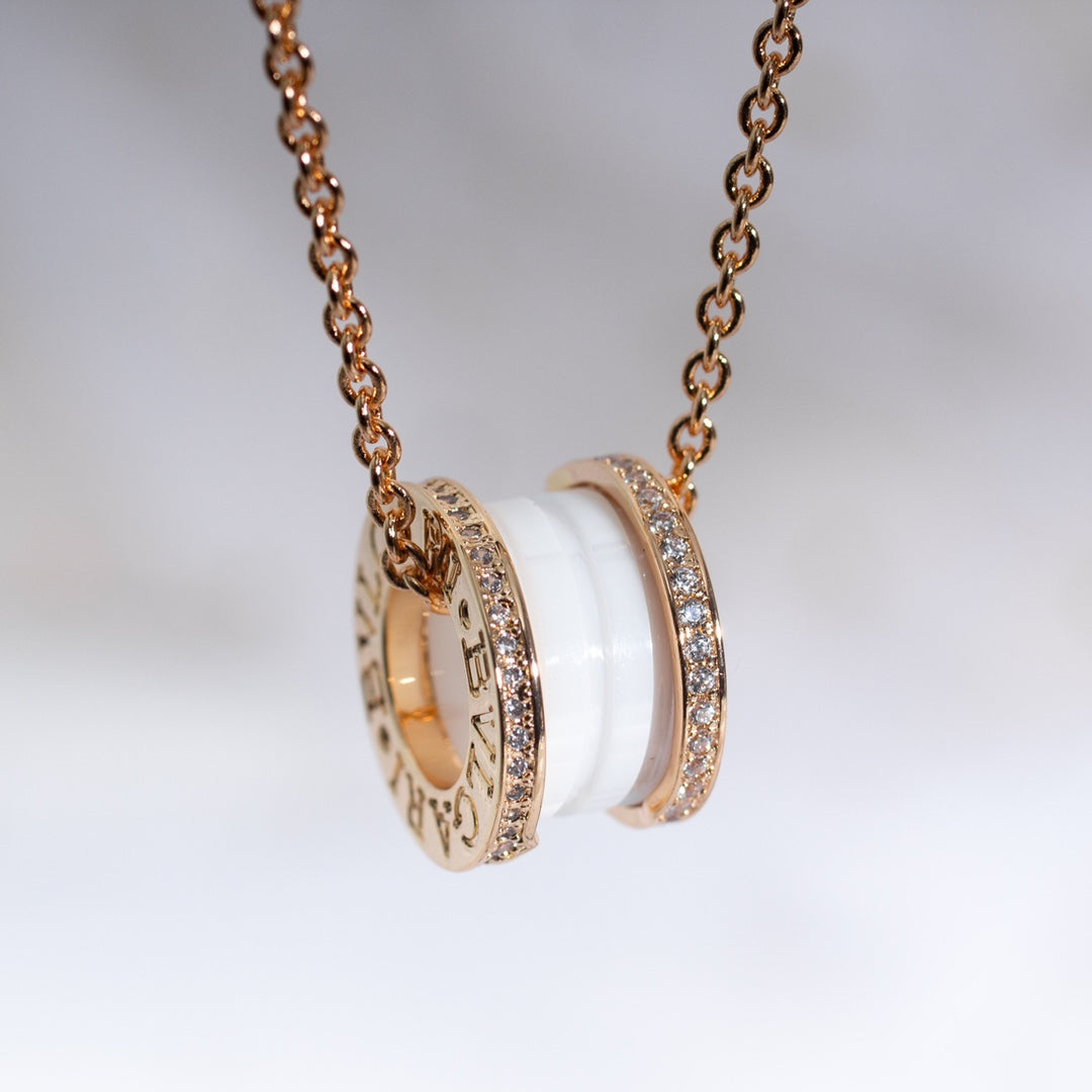 [Resenly Jewelry]ZERO 1 WHITE CERAMIC PINK GOLD DIAMOND NECKLACE