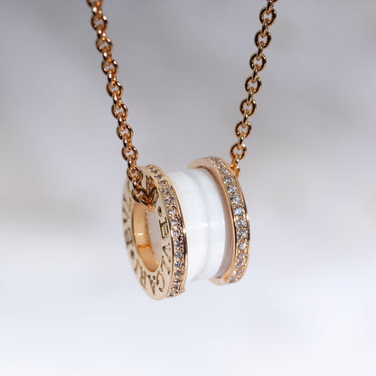 [Resenly Jewelry]ZERO 1 WHITE CERAMIC PINK GOLD DIAMOND NECKLACE