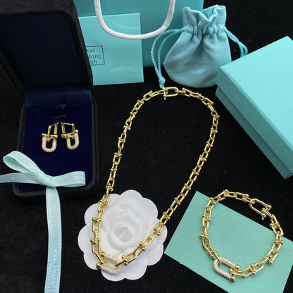 [Resenly Jewelry]HARDWEAR LINK DIAMOND GOLD EARRINGS
