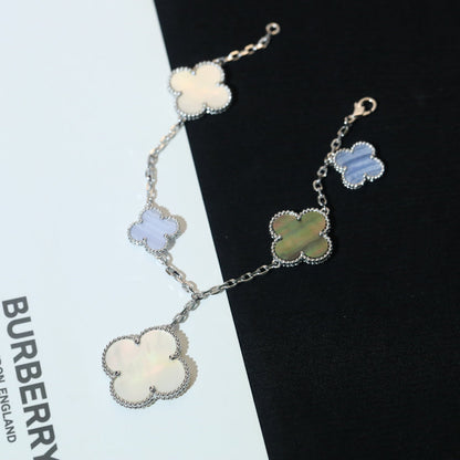 [Resenly Jewelry] クローバーブレスレット 5モチーフ マザーオブパール カルセドニー シルバー