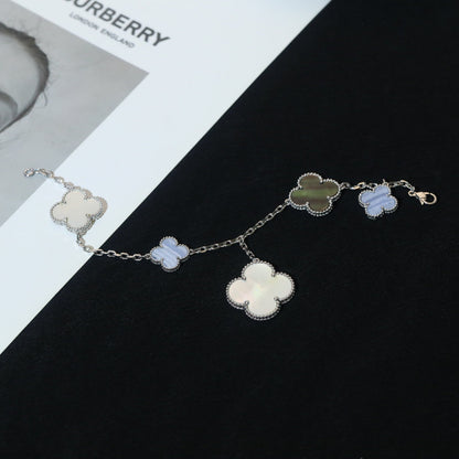[Resenly Jewelry] クローバーブレスレット 5モチーフ マザーオブパール カルセドニー シルバー