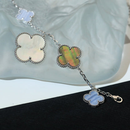 [Resenly Jewelry] クローバーブレスレット 5モチーフ マザーオブパール カルセドニー シルバー