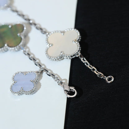 [Resenly Jewelry] クローバーブレスレット 5モチーフ マザーオブパール カルセドニー シルバー