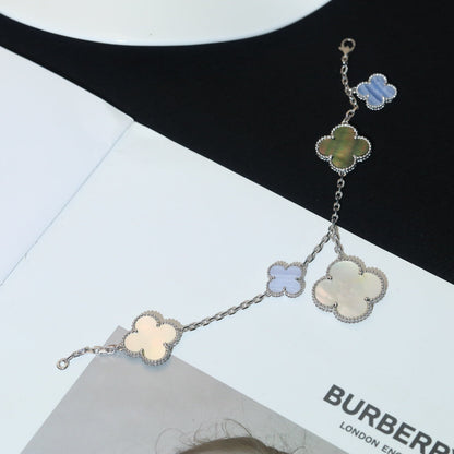[Resenly Jewelry] クローバーブレスレット 5モチーフ マザーオブパール カルセドニー シルバー