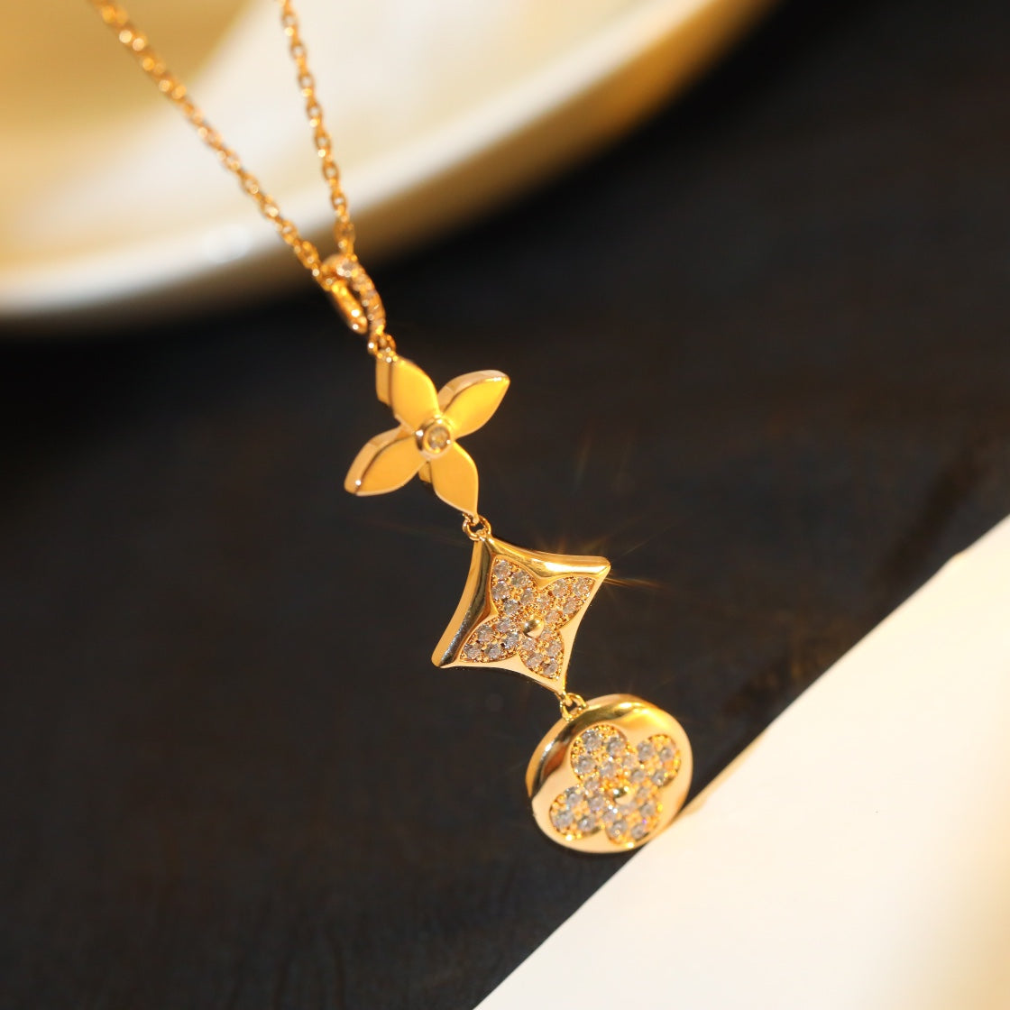 [Resenly Jewelry]STAR AND SUN DIAMOND PINK GOLD NECKLACE