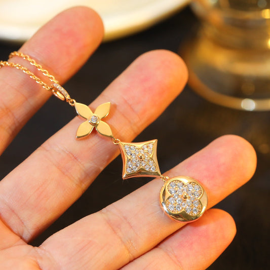 [Resenly Jewelry]STAR AND SUN DIAMOND PINK GOLD NECKLACE
