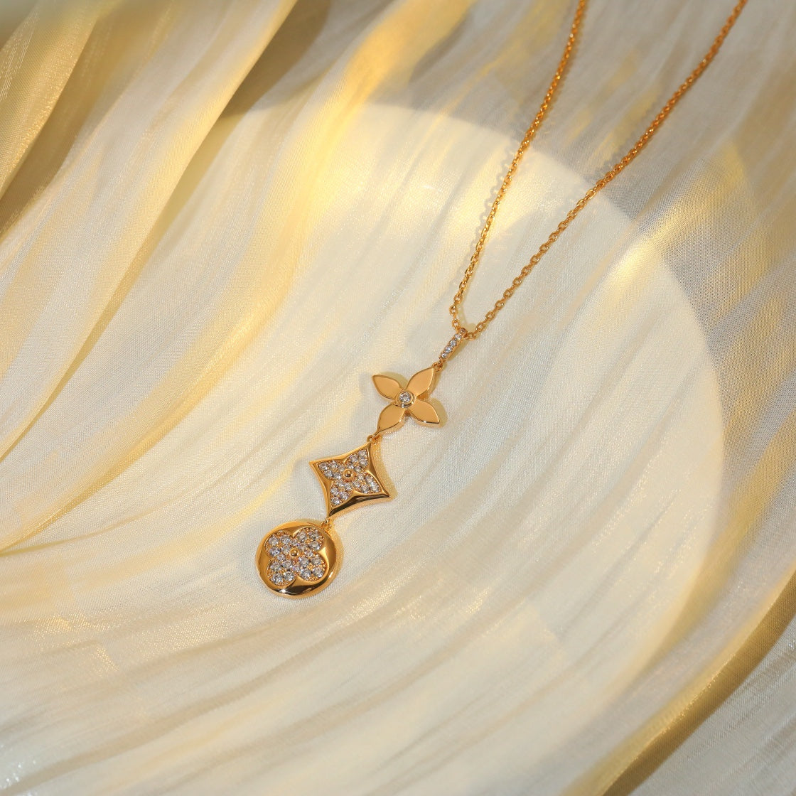 [Resenly Jewelry]STAR AND SUN DIAMOND PINK GOLD NECKLACE