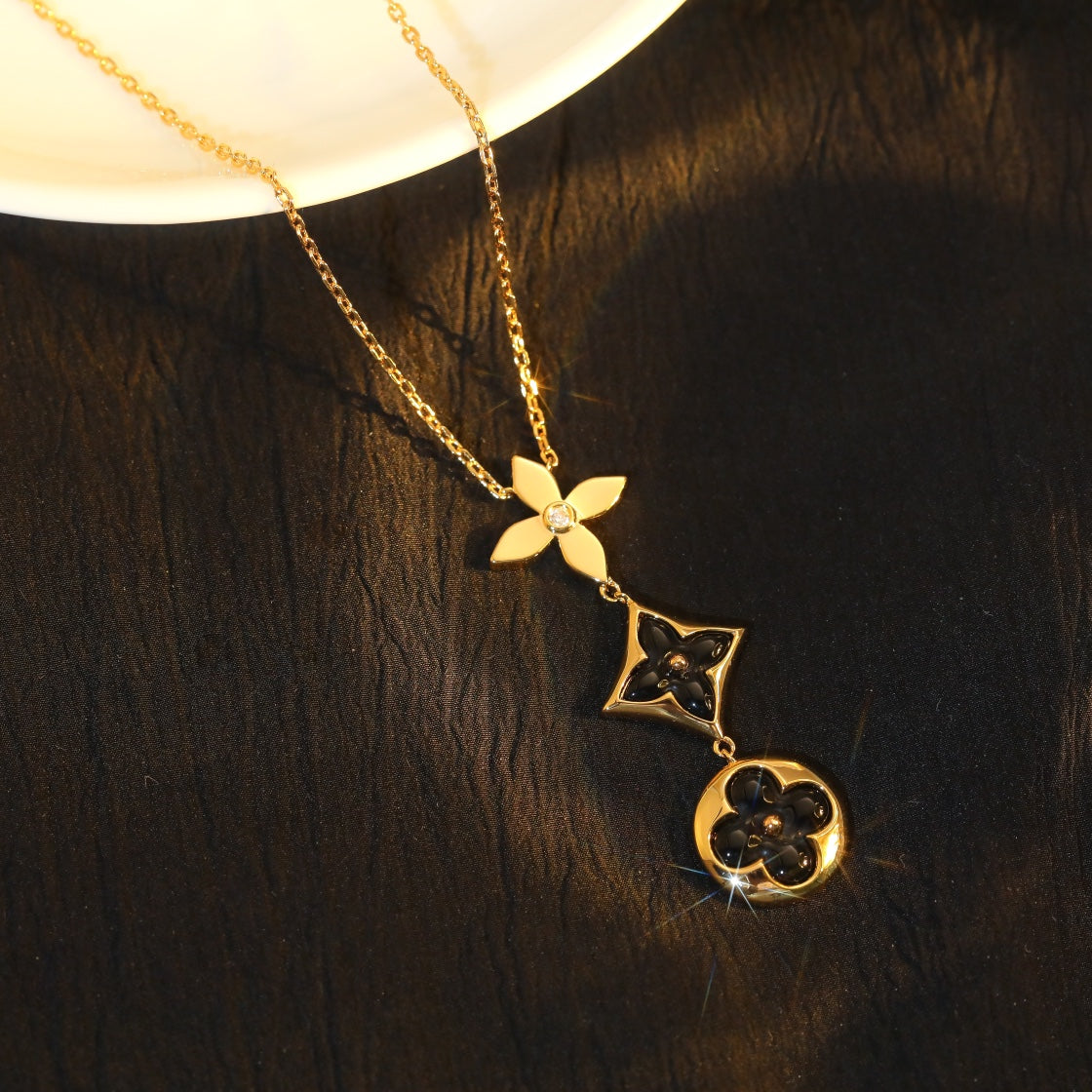 [Resenly Jewelry]STAR AND SUN ONYX PINK GOLD NECKLACE