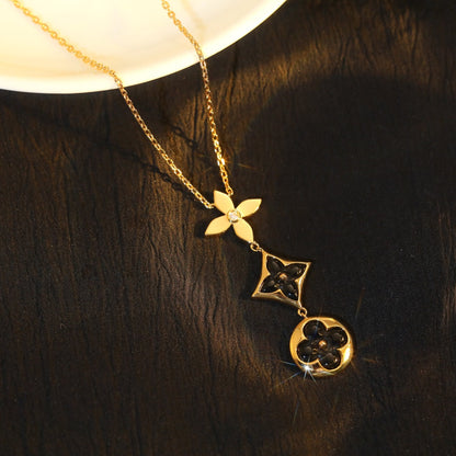[Resenly Jewelry]STAR AND SUN ONYX PINK GOLD NECKLACE