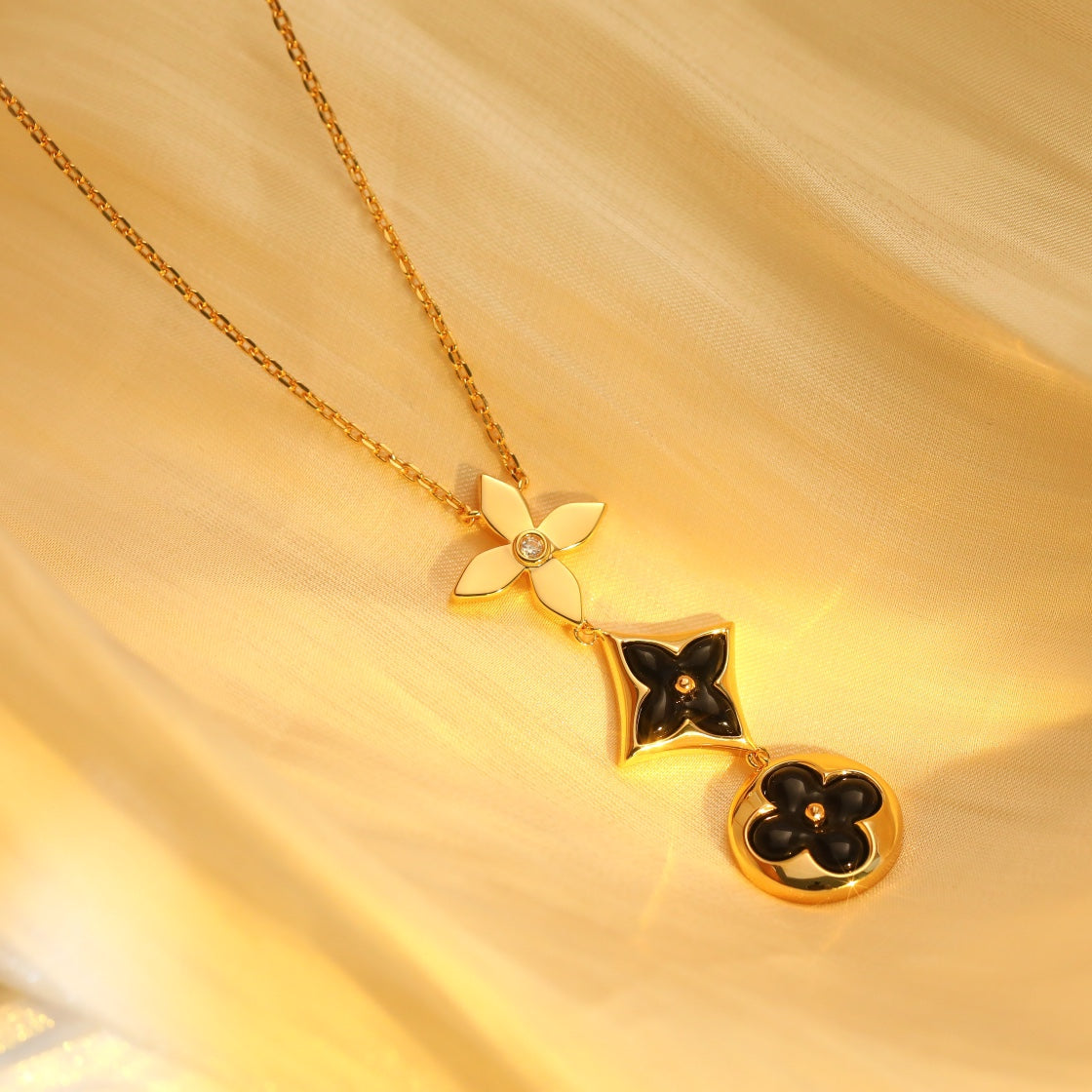 [Resenly Jewelry]STAR AND SUN ONYX PINK GOLD NECKLACE