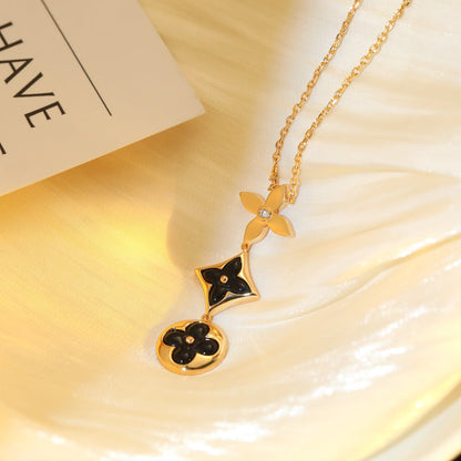 [Resenly Jewelry]STAR AND SUN ONYX PINK GOLD NECKLACE