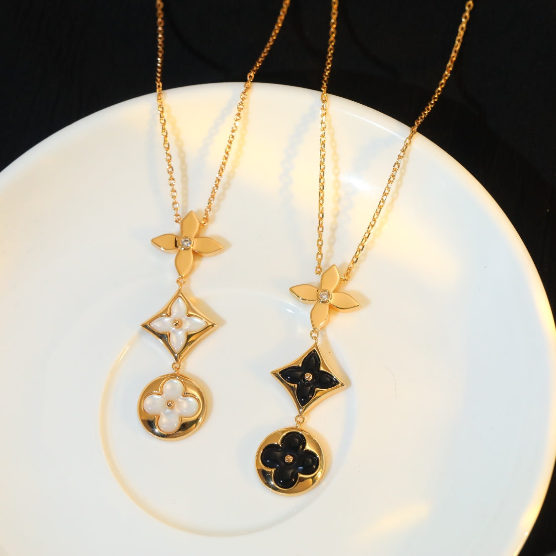 [Resenly Jewelry]STAR AND SUN ONYX PINK GOLD NECKLACE