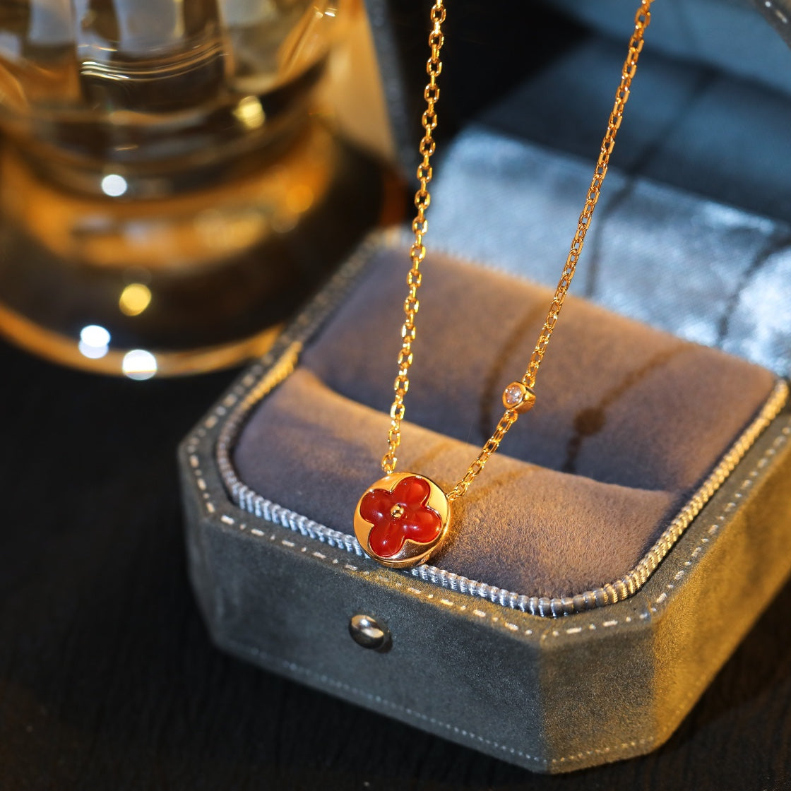 [Resenly Jewelry]SUN PEDANT PINK GOLD 1 DIAMOND NECKLACE