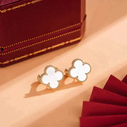 [Resenly Jewelry]CLOVER MEDIUM 1 MOTIFS  WHITE MOP STUD EARRINGS
