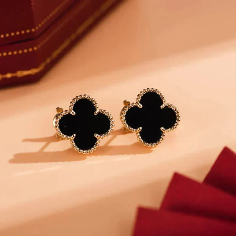 [Resenly Jewelry]CLOVER MEDIUM 1 MOTIFS  ONYX STUD EARRINGS