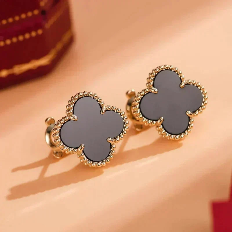[Resenly Jewelry]CLOVER MEDIUM 1 MOTIFS  ONYX STUD EARRINGS