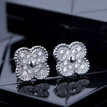 [Resenly Jewelry]CLOVER 1 MOTIFS DIAMOND STUD EARRINGS SILVER