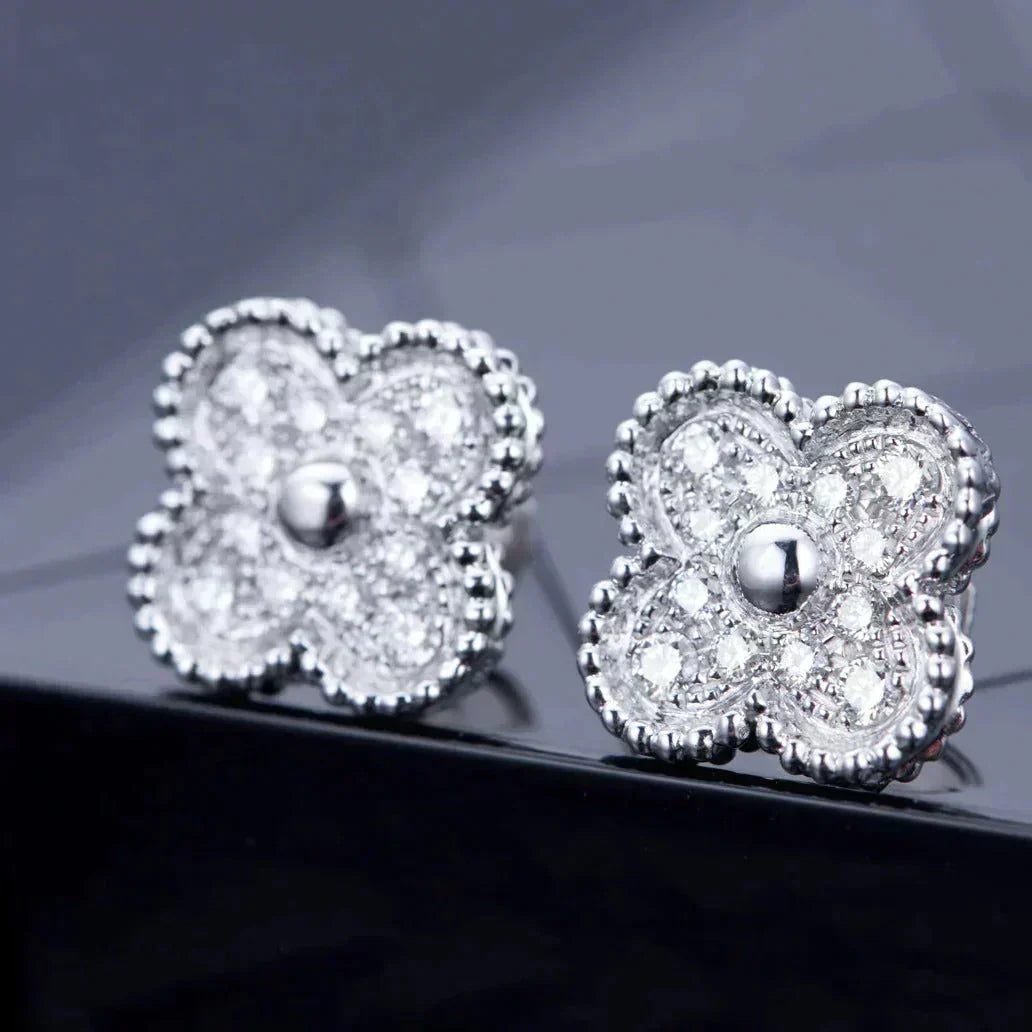 [Resenly Jewelry]CLOVER 1 MOTIFS DIAMOND STUD EARRINGS SILVER
