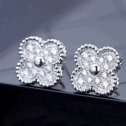 [Resenly Jewelry]CLOVER 1 MOTIFS DIAMOND STUD EARRINGS SILVER