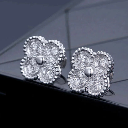 [Resenly Jewelry]CLOVER 1 MOTIFS DIAMOND STUD EARRINGS SILVER
