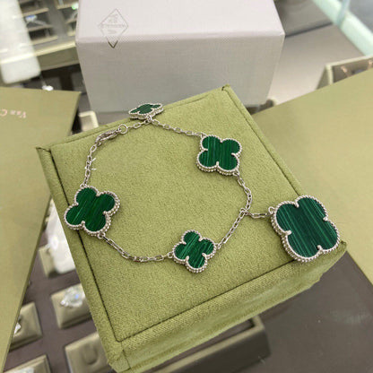 [Resenly Jewelry]クローバー 5モチーフ シルバー マラカイト ブレスレット