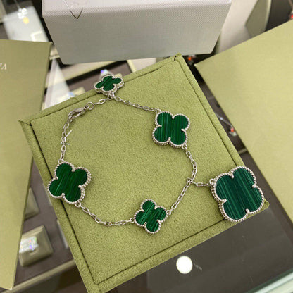 [Resenly Jewelry]クローバー 5モチーフ シルバー マラカイト ブレスレット