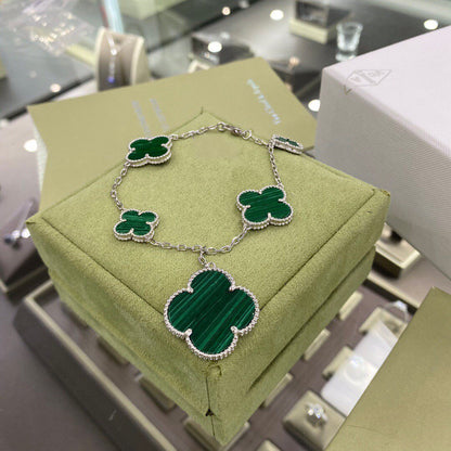 [Resenly Jewelry]クローバー 5モチーフ シルバー マラカイト ブレスレット